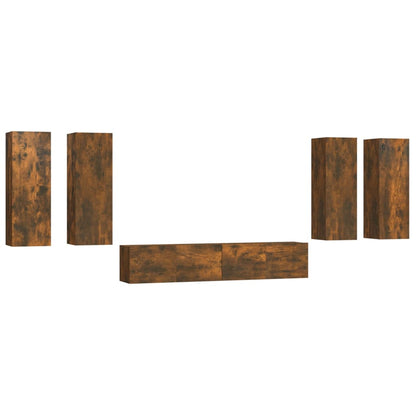 vidaXL Meuble TV, 6 pcs, Chêne fumé, Bois d'ingénierie