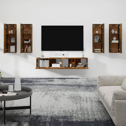 vidaXL Meuble TV, 6 pcs, Chêne fumé, Bois d'ingénierie