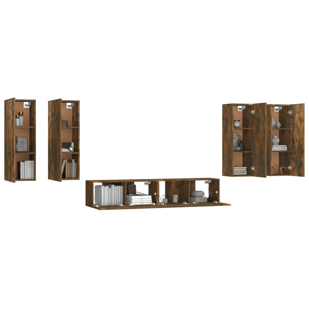 vidaXL Meuble TV, 6 pcs, Chêne fumé, Bois d'ingénierie