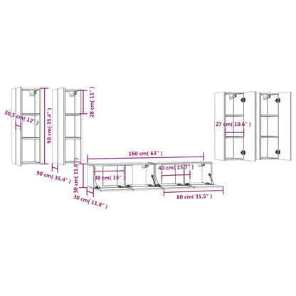 vidaXL Meuble TV, 6 pcs, Chêne fumé, Bois d'ingénierie