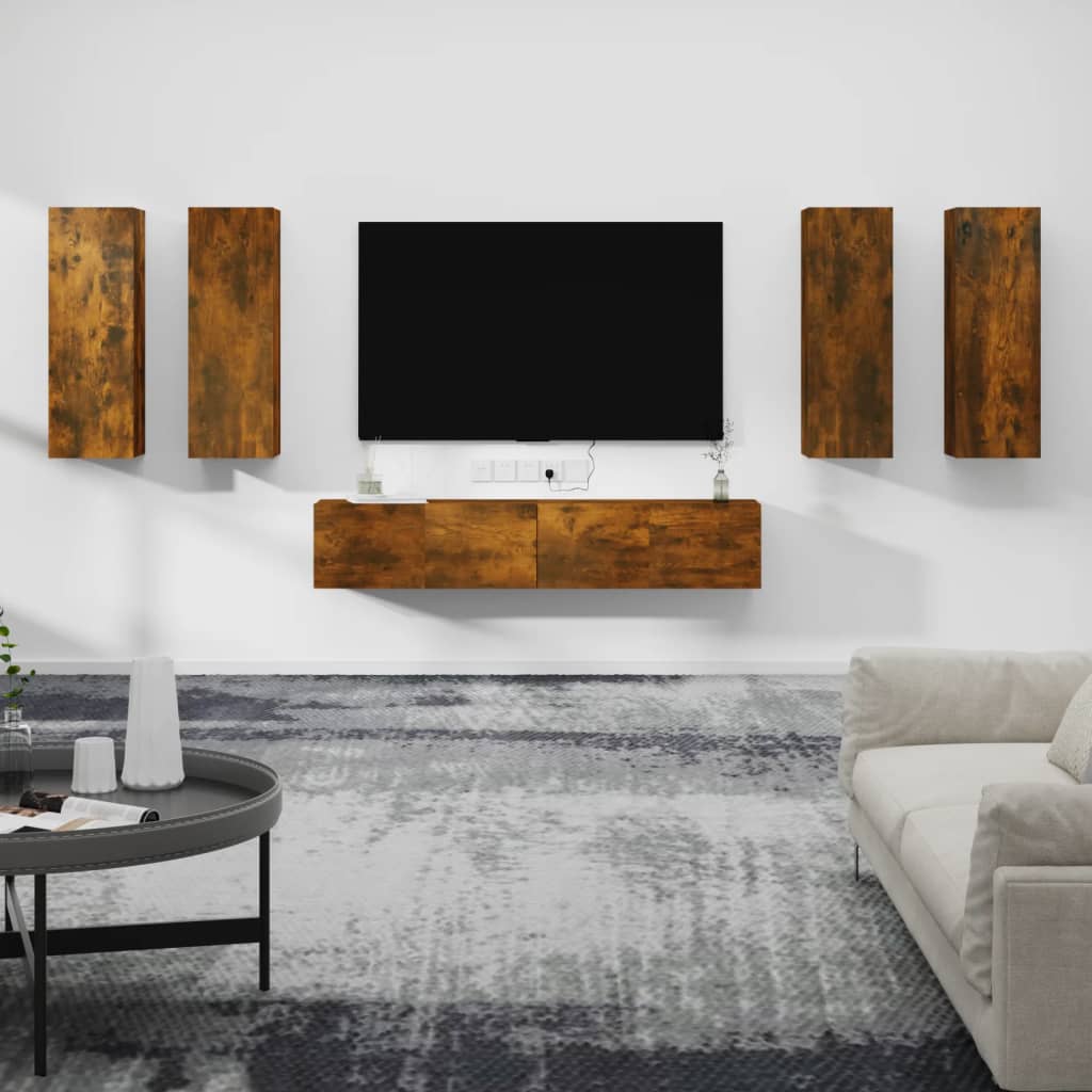 vidaXL Meuble TV, 6 pcs, Chêne fumé, Bois d'ingénierie