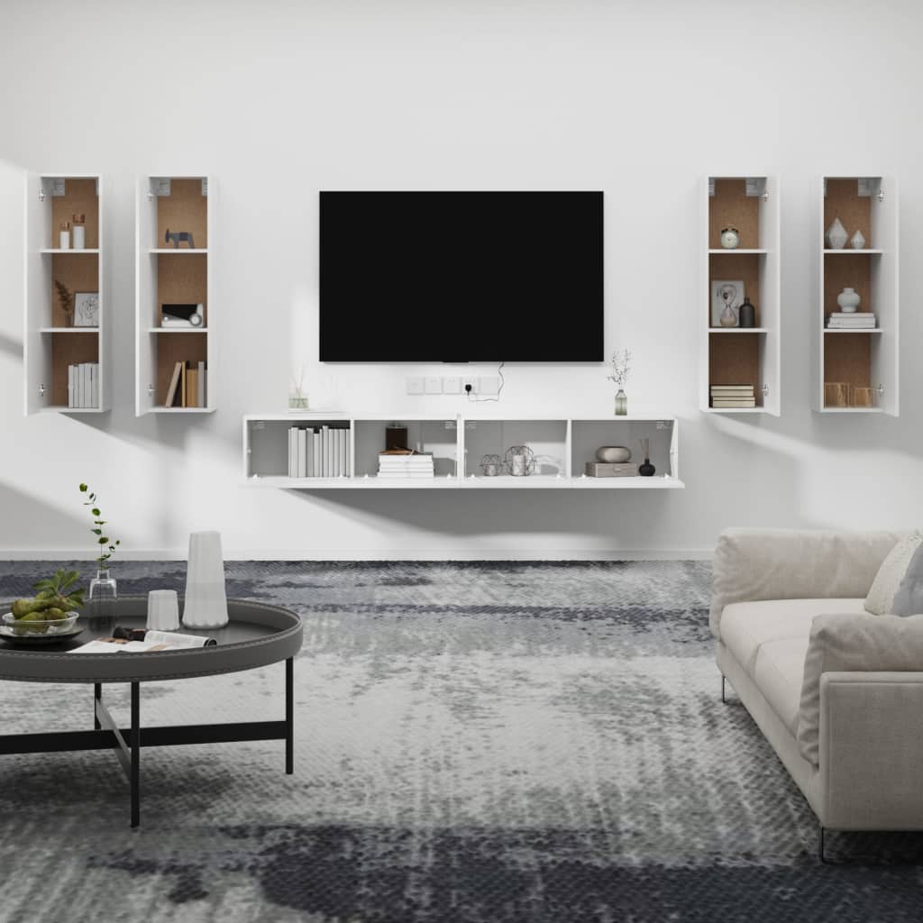 vidaXL 6-tlg. TV-Schrank-Set Weiß Holzwerkstoff