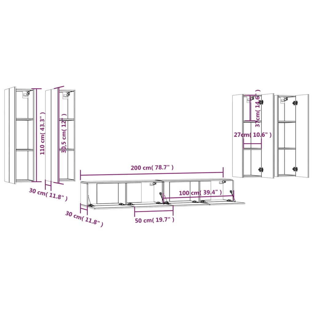 vidaXL 6-tlg. TV-Schrank-Set Weiß Holzwerkstoff