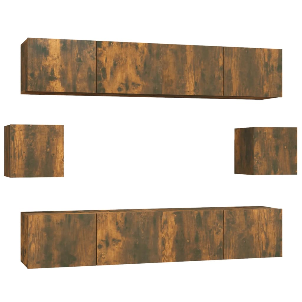 vidaXL Meuble TV, 6 pcs, Chêne fumé, Bois d'ingénierie
