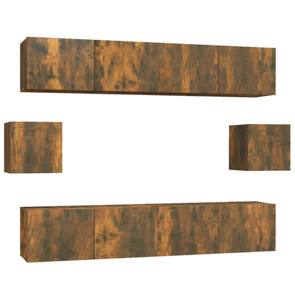 vidaXL Meuble TV, 6 pcs, Chêne fumé, Bois d'ingénierie