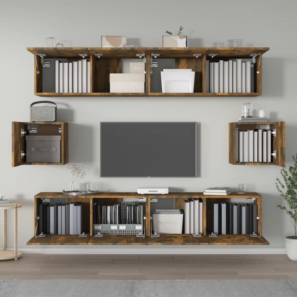 vidaXL Meuble TV, 6 pcs, Chêne fumé, Bois d'ingénierie