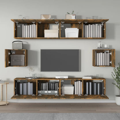 vidaXL Meuble TV, 6 pcs, Chêne fumé, Bois d'ingénierie