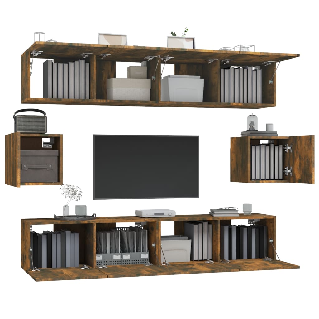 vidaXL Meuble TV, 6 pcs, Chêne fumé, Bois d'ingénierie