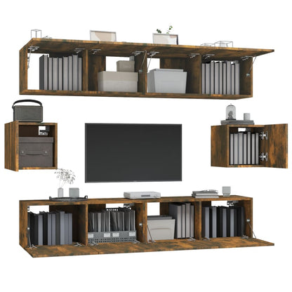 vidaXL Meuble TV, 6 pcs, Chêne fumé, Bois d'ingénierie