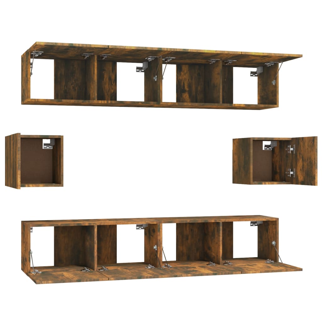 vidaXL Meuble TV, 6 pcs, Chêne fumé, Bois d'ingénierie