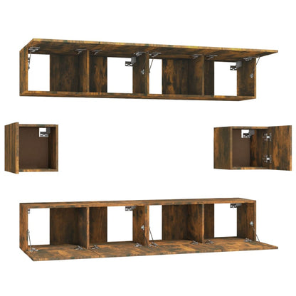 vidaXL Meuble TV, 6 pcs, Chêne fumé, Bois d'ingénierie
