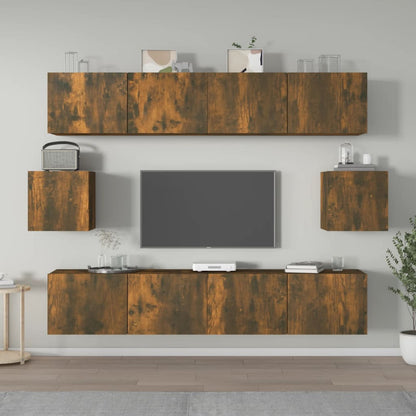 vidaXL Meuble TV, 6 pcs, Chêne fumé, Bois d'ingénierie
