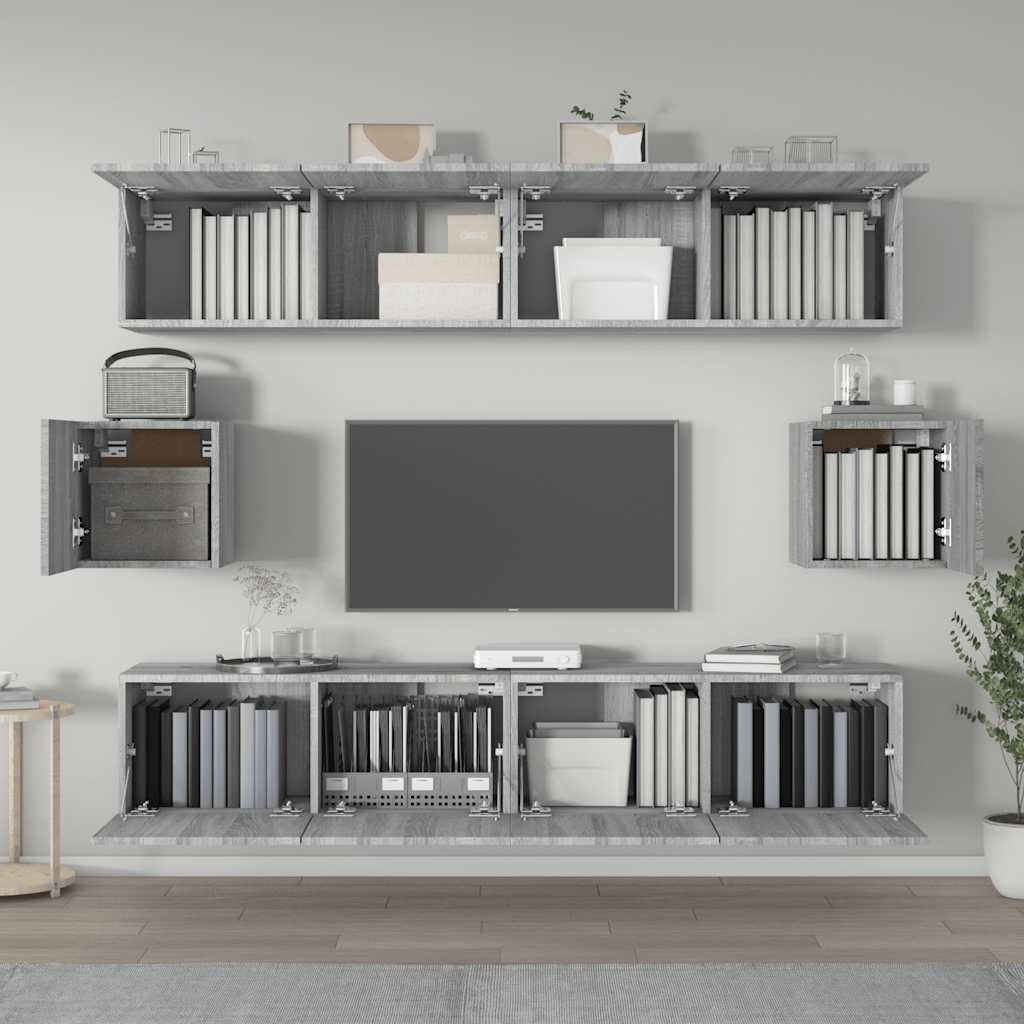 vidaXL Meuble TV, 6 pcs, gris Sonoma, aggloméré