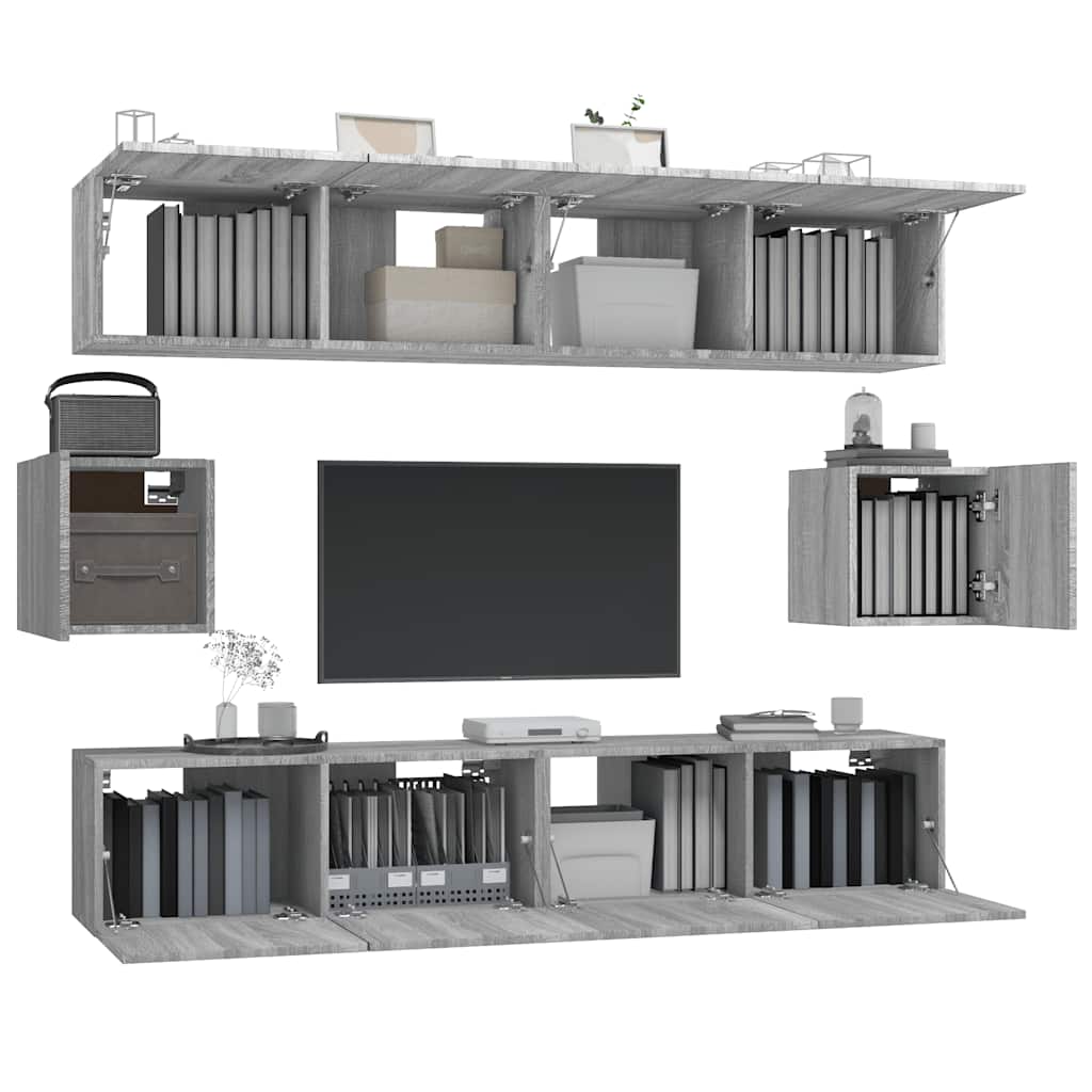 vidaXL Meuble TV, 6 pcs, gris Sonoma, aggloméré