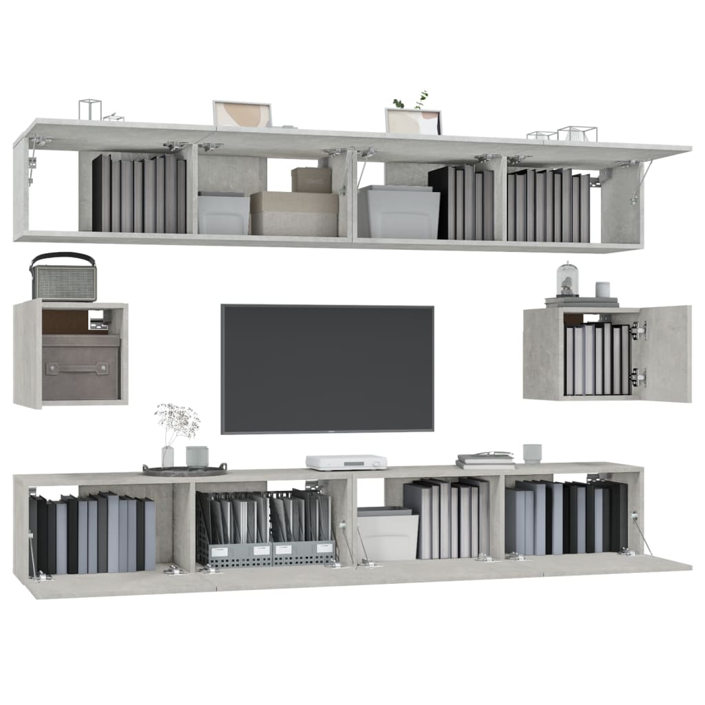 vidaXL Ensemble de 6 meubles TV gris béton, bois d'ingénierie