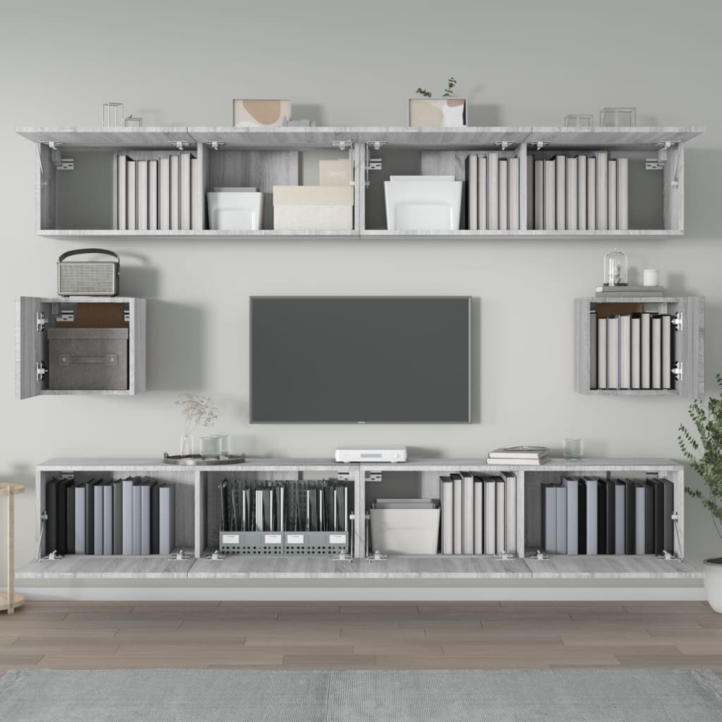 vidaXL Meuble TV, 6 pcs, gris Sonoma, aggloméré