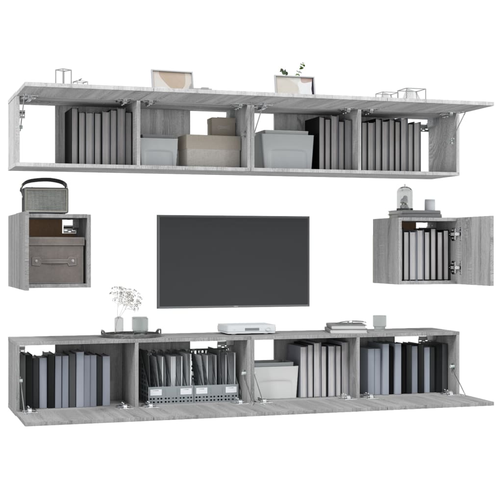 vidaXL Meuble TV, 6 pcs, gris Sonoma, aggloméré