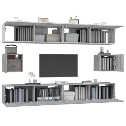vidaXL Meuble TV, 6 pcs, gris Sonoma, aggloméré