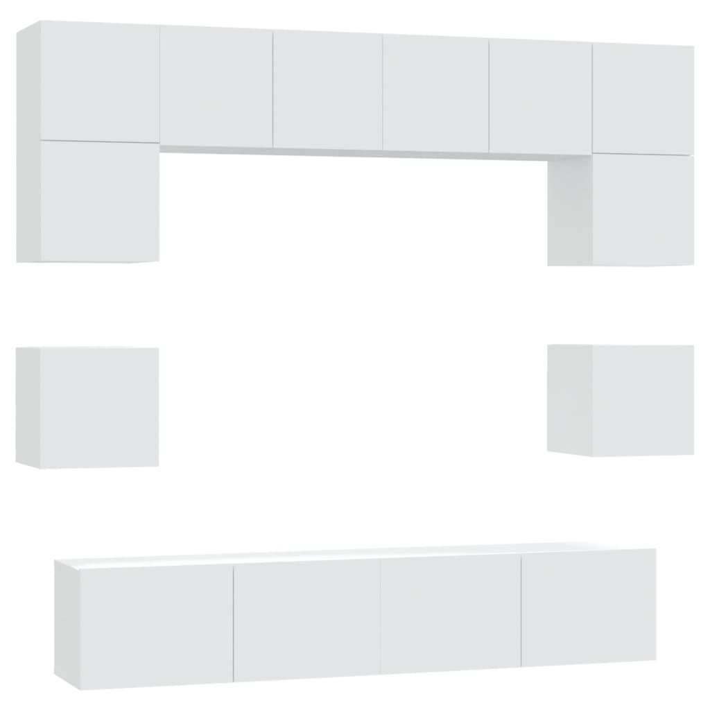 vidaXL Meuble TV, 8 pcs, Blanc, Bois d'ingénierie
