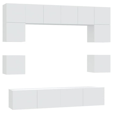 vidaXL Meuble TV, 8 pcs, Blanc, Bois d'ingénierie