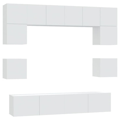 vidaXL Meuble TV, 8 pcs, Blanc, Bois d'ingénierie