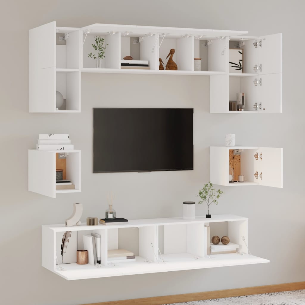 vidaXL Meuble TV, 8 pcs, Blanc, Bois d'ingénierie