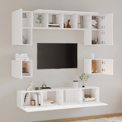vidaXL Meuble TV, 8 pcs, Blanc, Bois d'ingénierie
