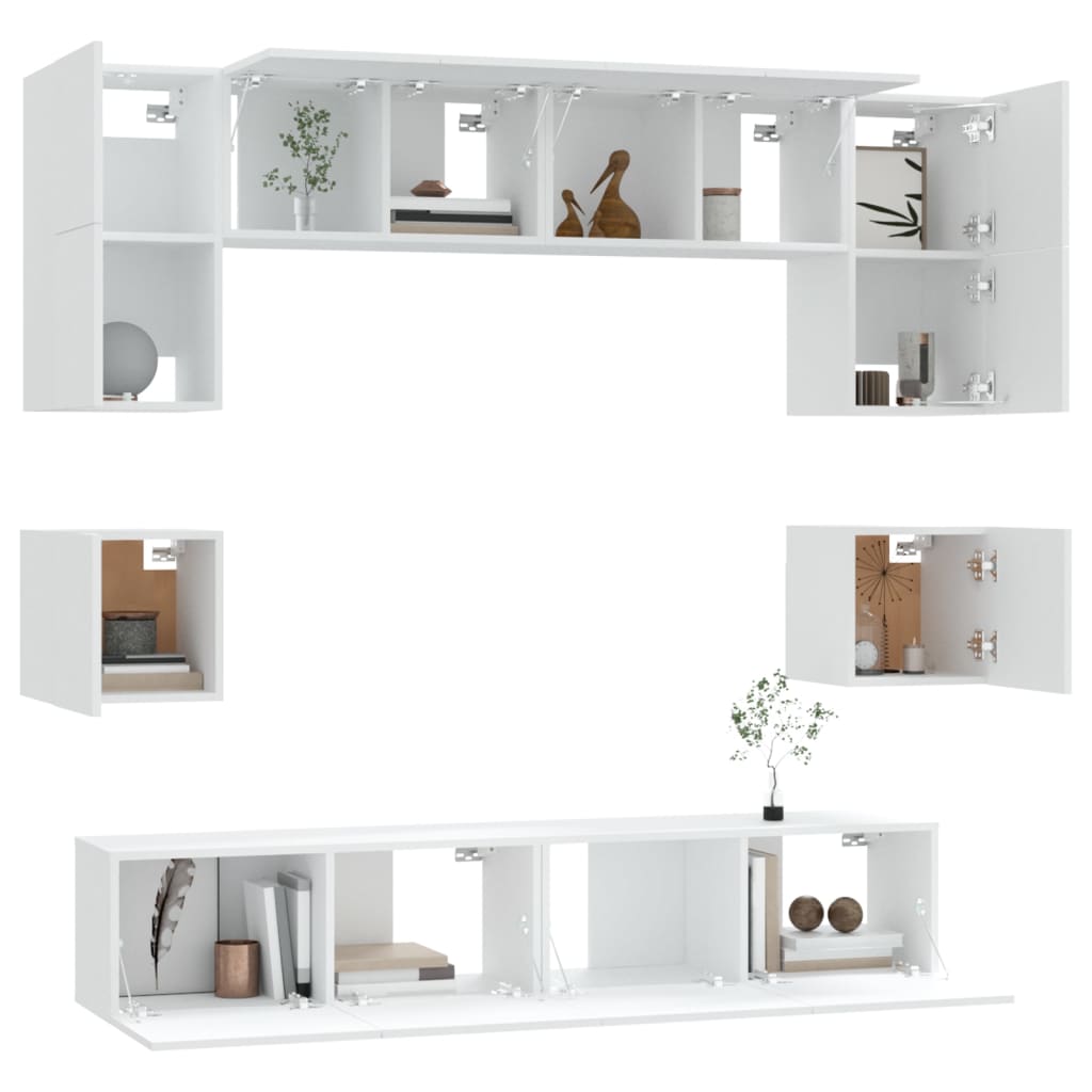 vidaXL Meuble TV, 8 pcs, Blanc, Bois d'ingénierie