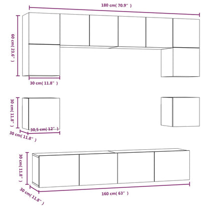 vidaXL Meuble TV, 8 pcs, Blanc, Bois d'ingénierie