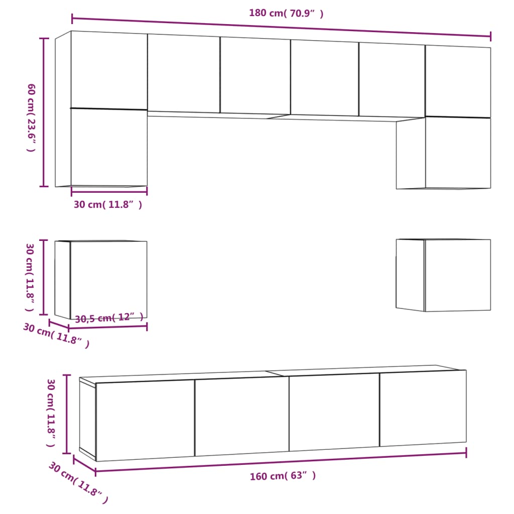 vidaXL Ensemble de 8 meubles TV Chêne Sonoma Bois d'ingénierie