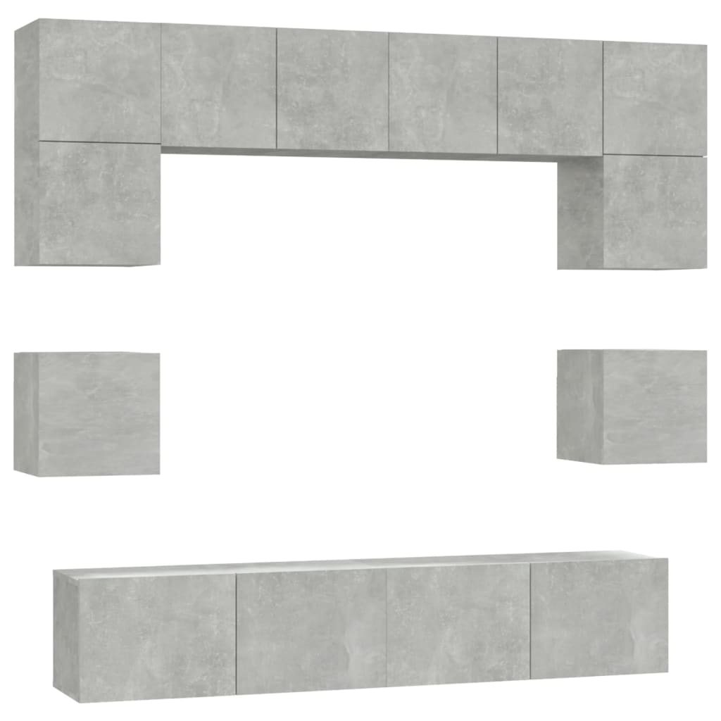 vidaXL Meuble TV 8 pcs Gris béton Aggloméré