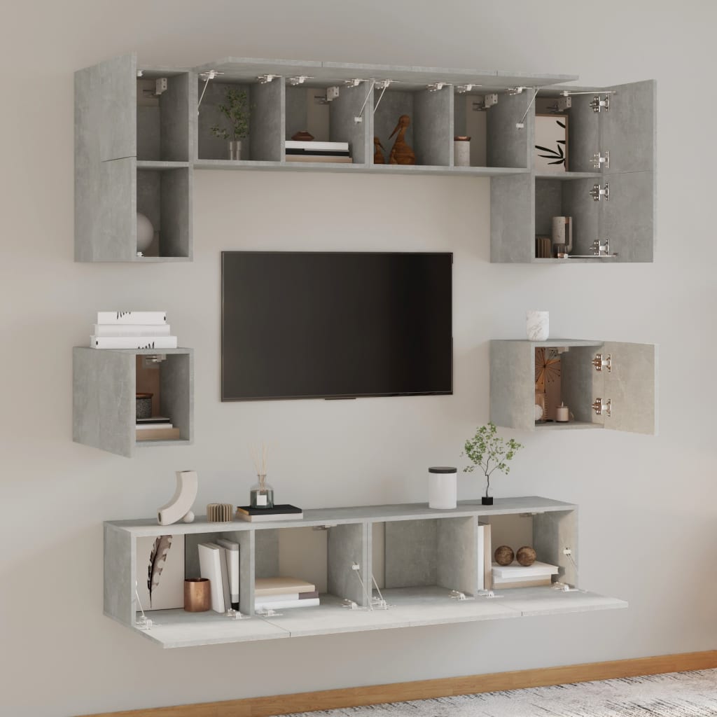 vidaXL Meuble TV 8 pcs Gris béton Aggloméré