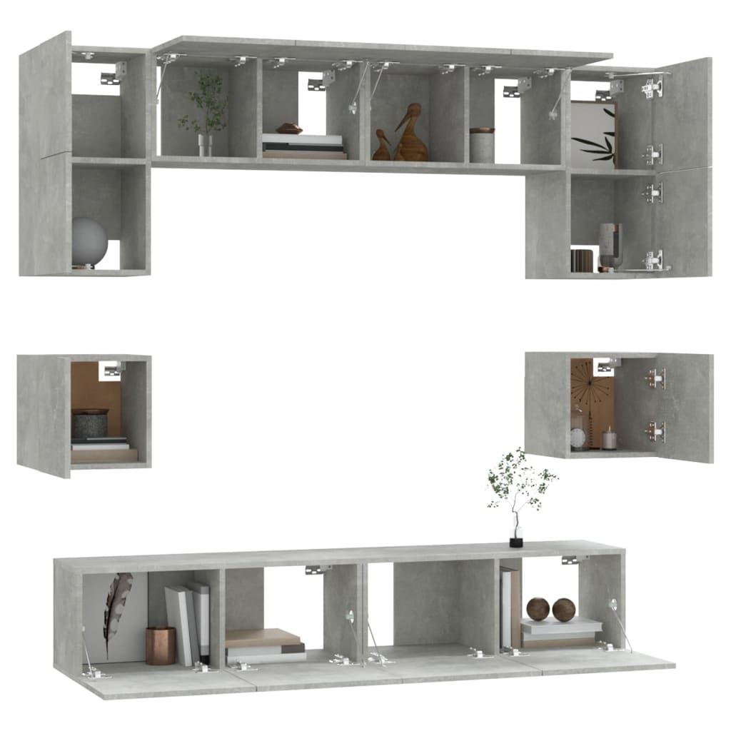 vidaXL Meuble TV 8 pcs Gris béton Aggloméré