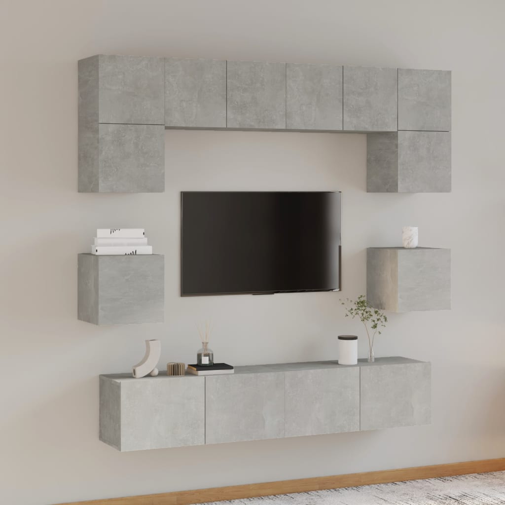 vidaXL Meuble TV 8 pcs Gris béton Aggloméré