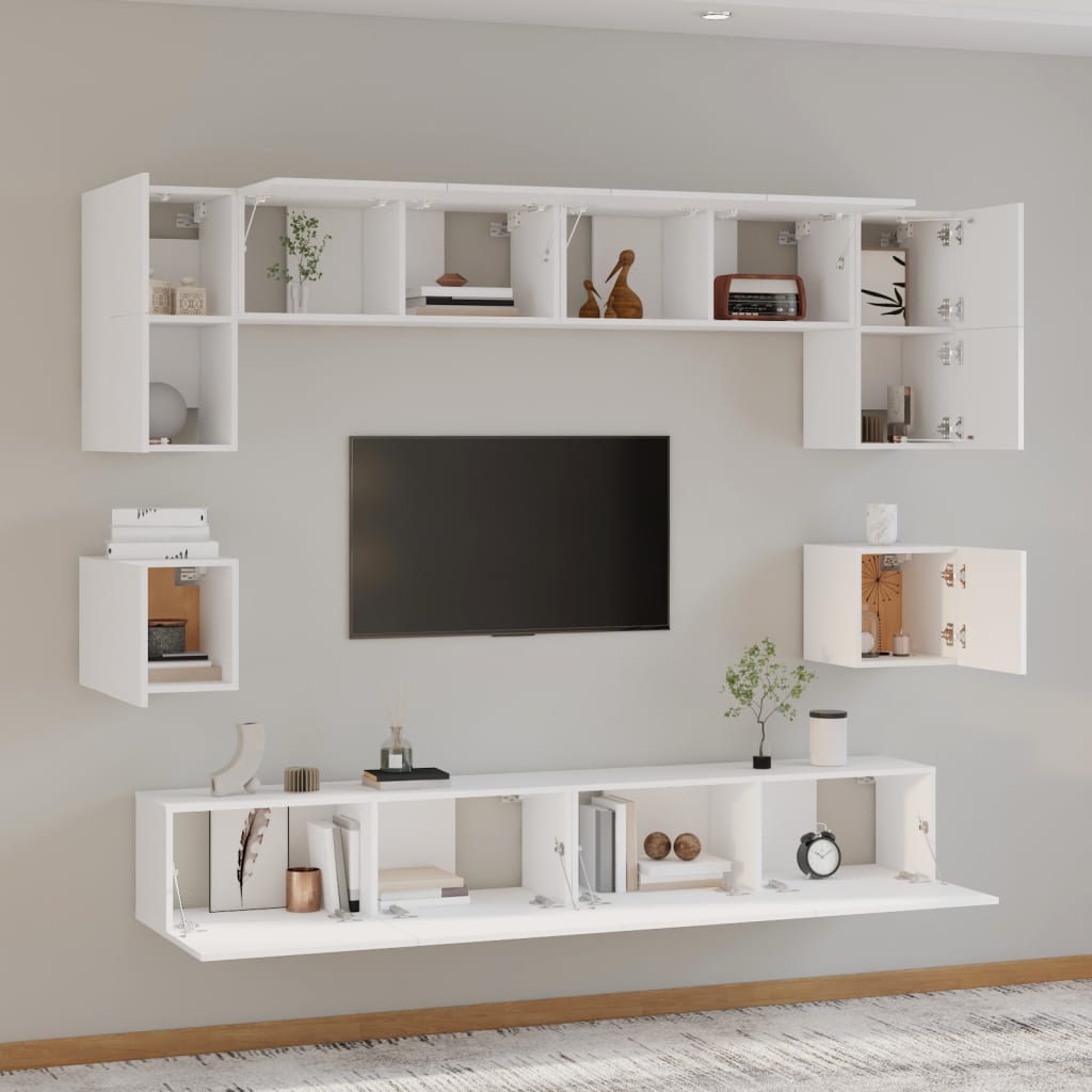 vidaXL 8-tlg. TV-Schrank-Set Weiß Holzwerkstoff