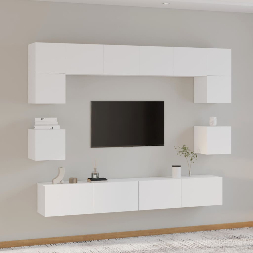vidaXL 8-tlg. TV-Schrank-Set Weiß Holzwerkstoff