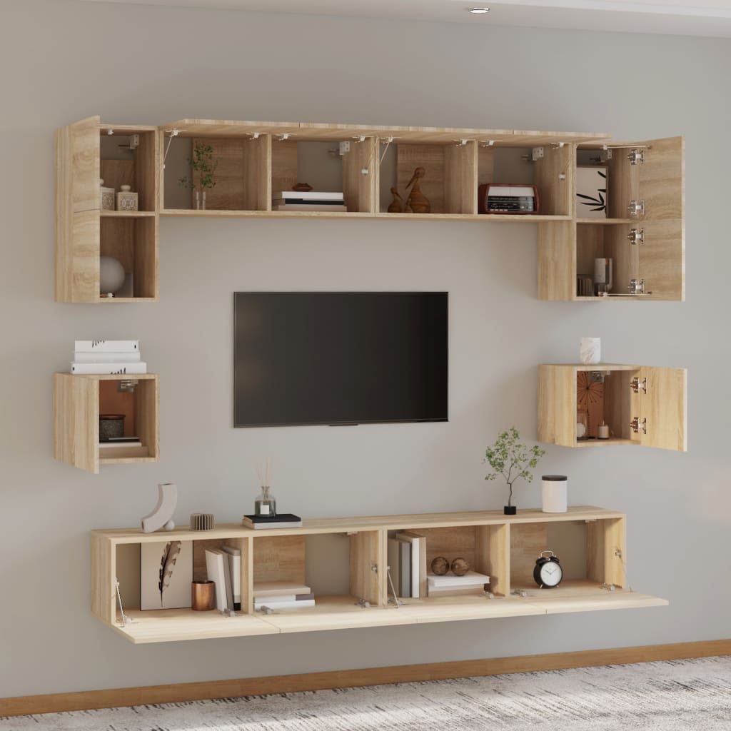 vidaXL Ensemble de 8 meubles TV Chêne Sonoma Bois d'ingénierie