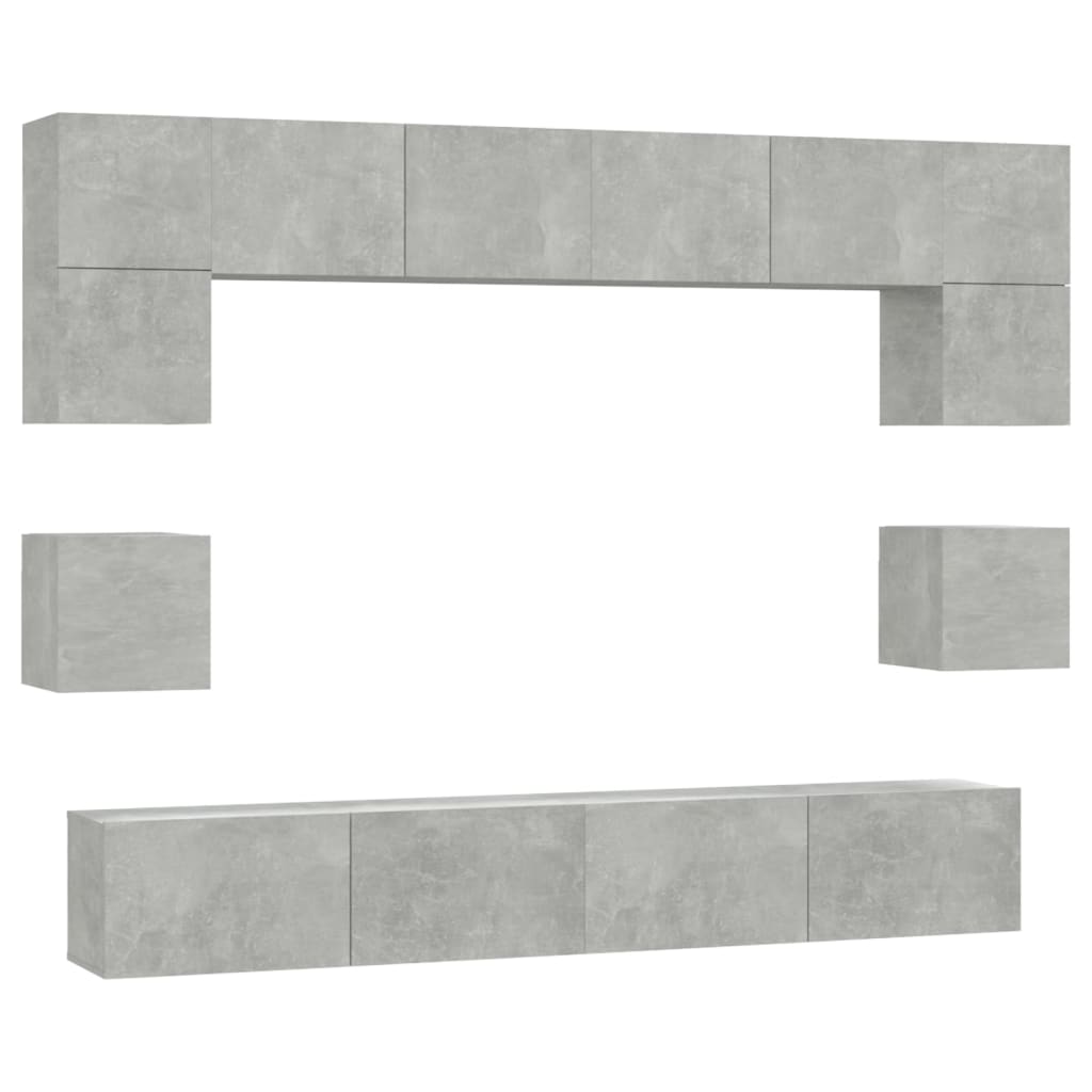 vidaXL Meuble TV 8 pcs Gris béton Aggloméré