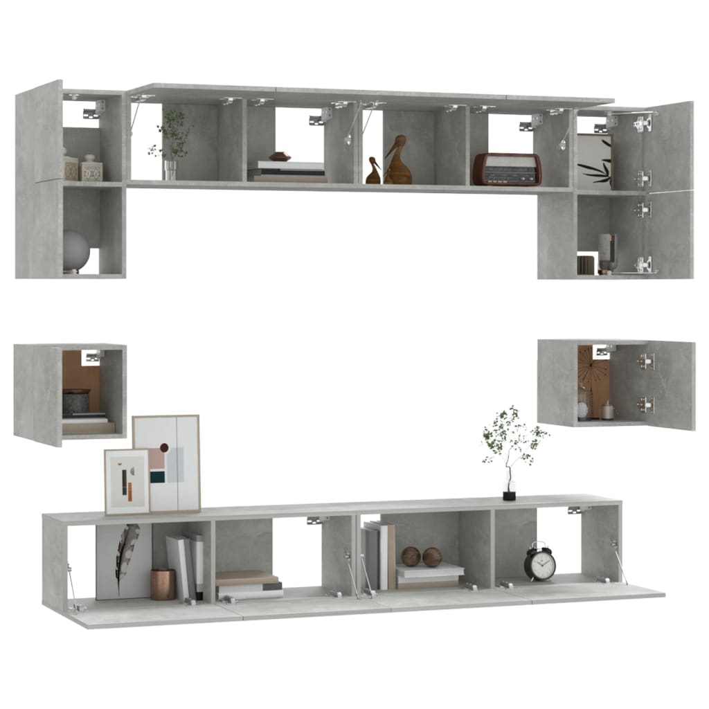 vidaXL Meuble TV 8 pcs Gris béton Aggloméré