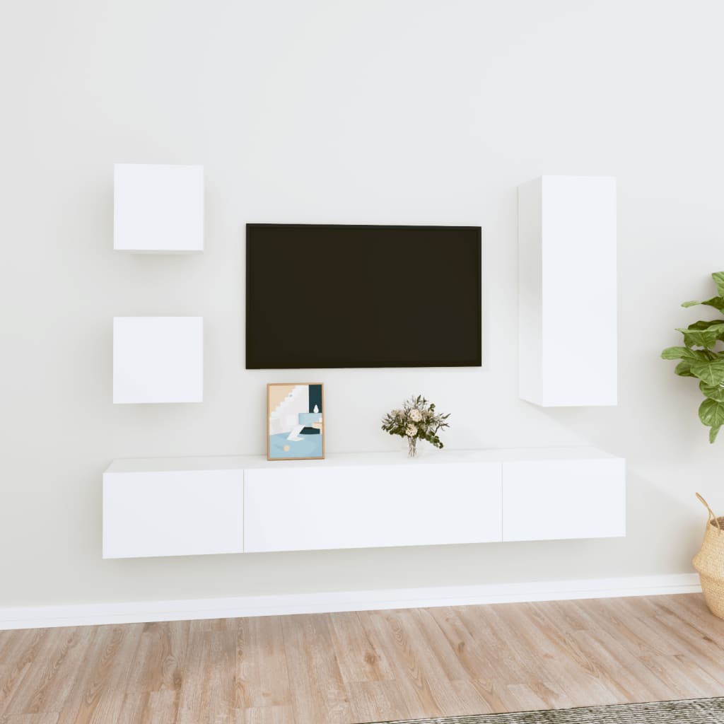 Ensemble de 5 meubles TV vidaXL blanc en bois d'ingénierie