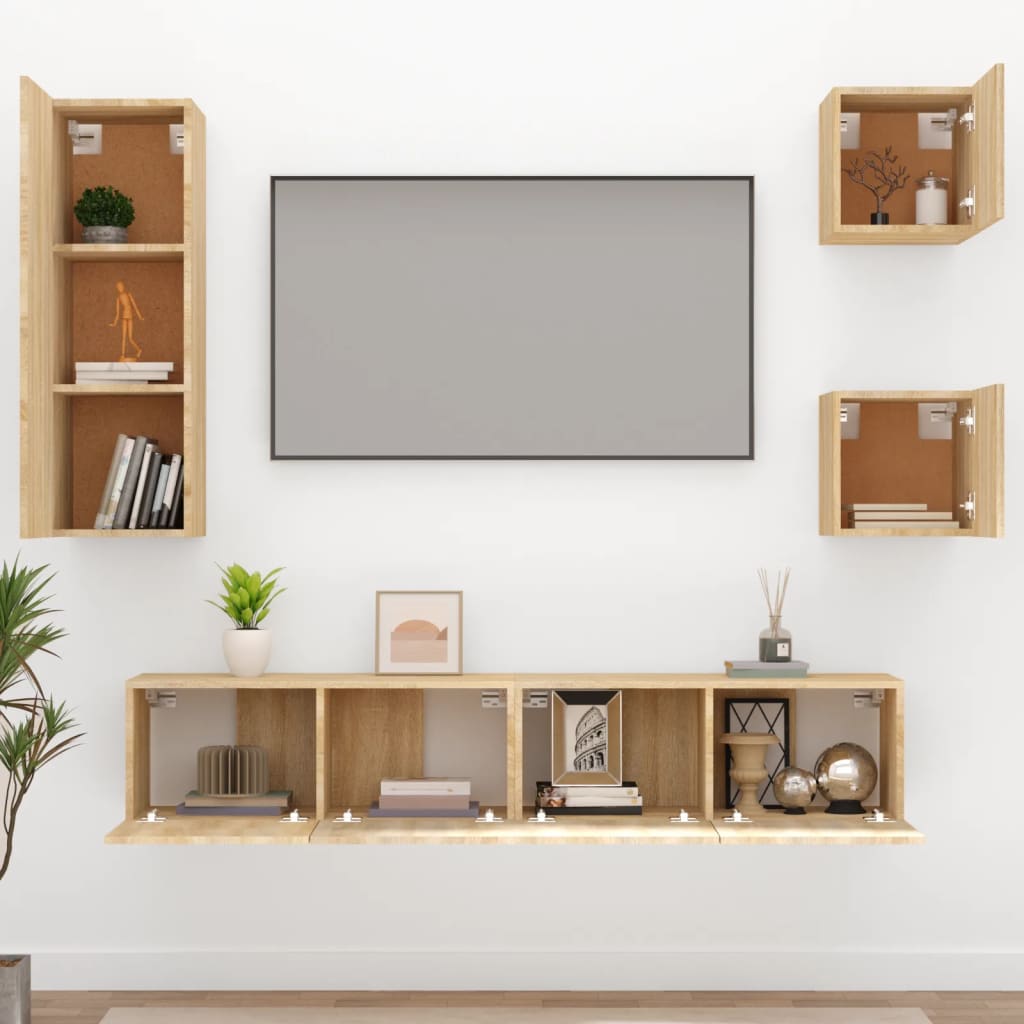 vidaXL Meuble TV 5 pièces Bois d'ingénierie Chêne Sonoma