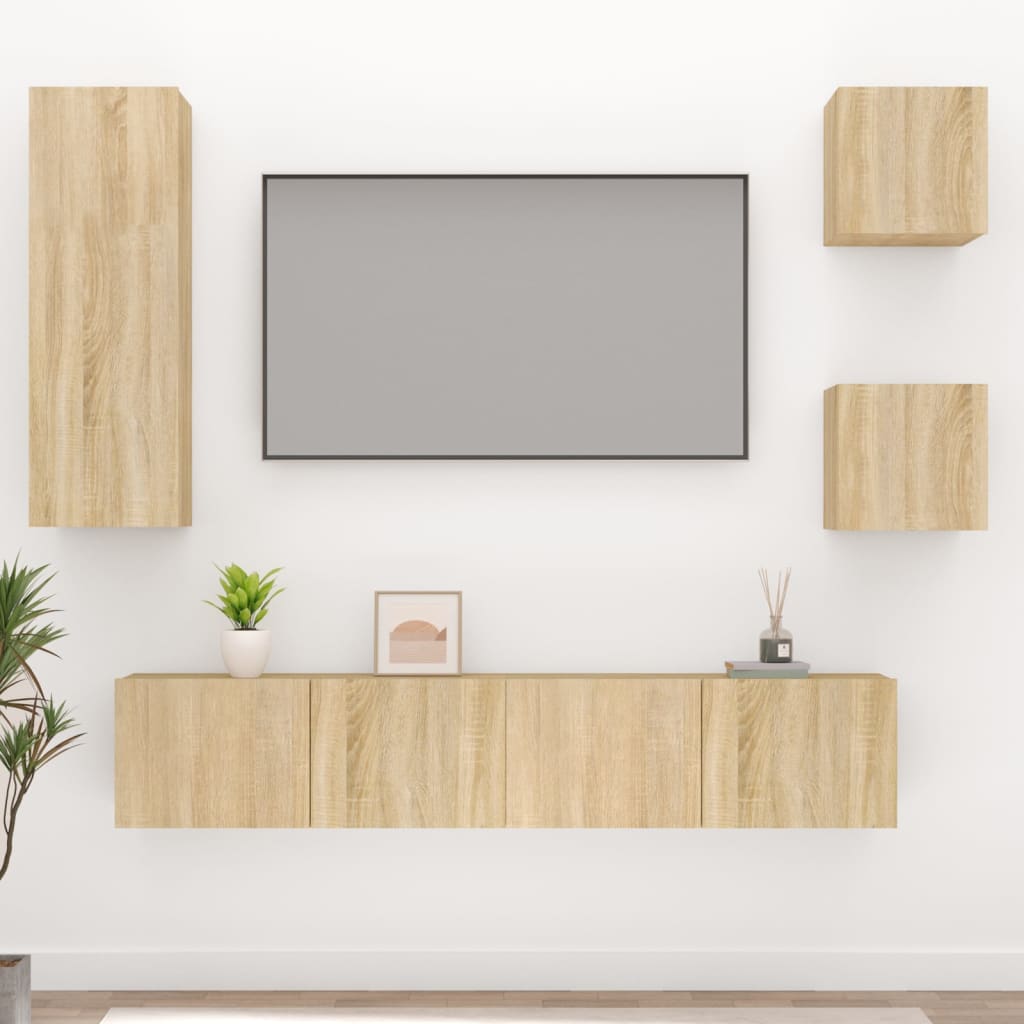 vidaXL Meuble TV 5 pièces Bois d'ingénierie Chêne Sonoma