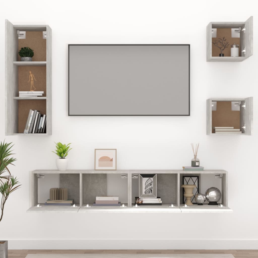 vidaXL Meuble TV 5 pcs Gris béton Aggloméré