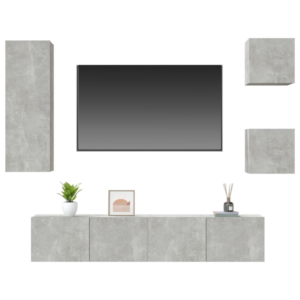vidaXL Meuble TV 5 pcs Gris béton Aggloméré