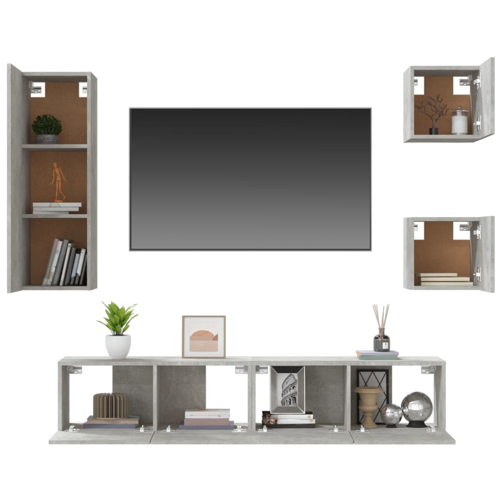 vidaXL Meuble TV 5 pcs Gris béton Aggloméré