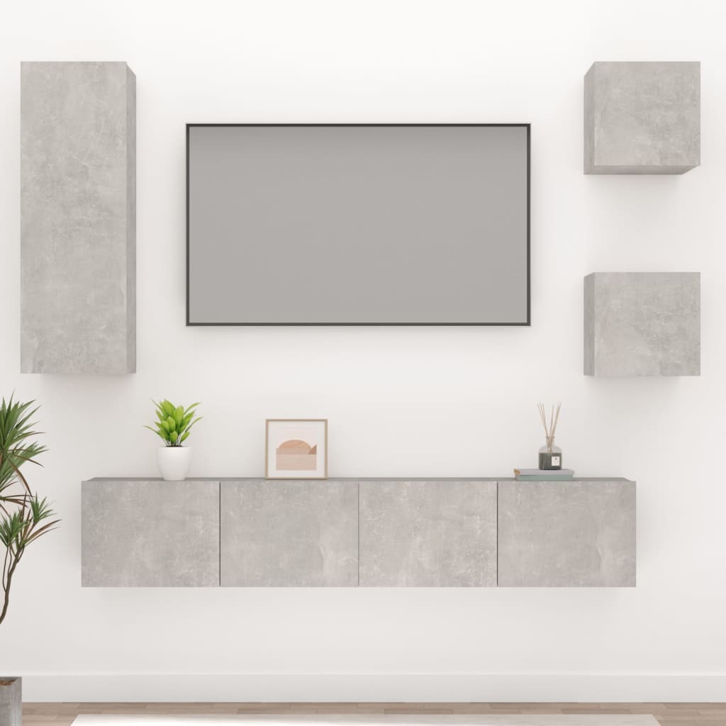 vidaXL Meuble TV 5 pcs Gris béton Aggloméré