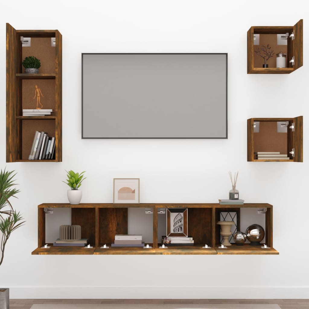 vidaXL Ensemble meuble TV 5 pcs chêne fumé Aggloméré