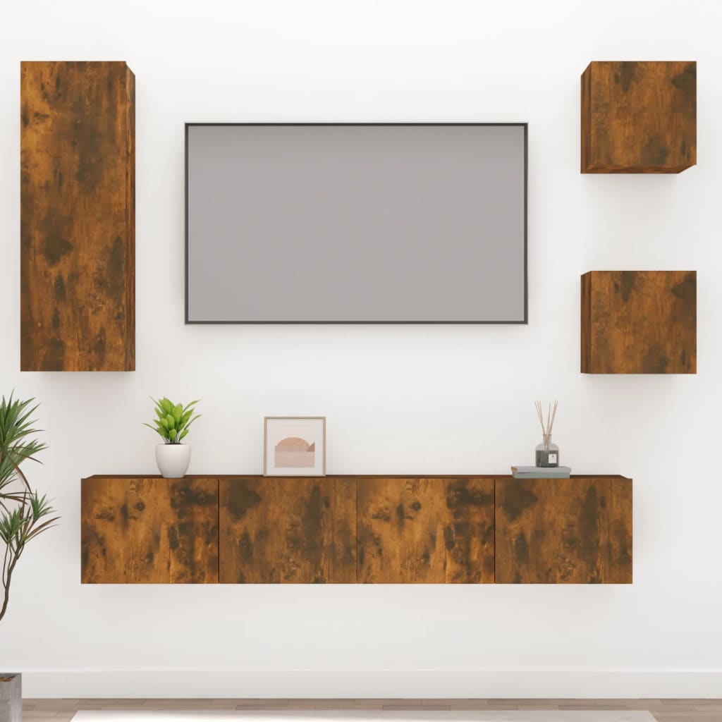 vidaXL Ensemble meuble TV 5 pcs chêne fumé Aggloméré