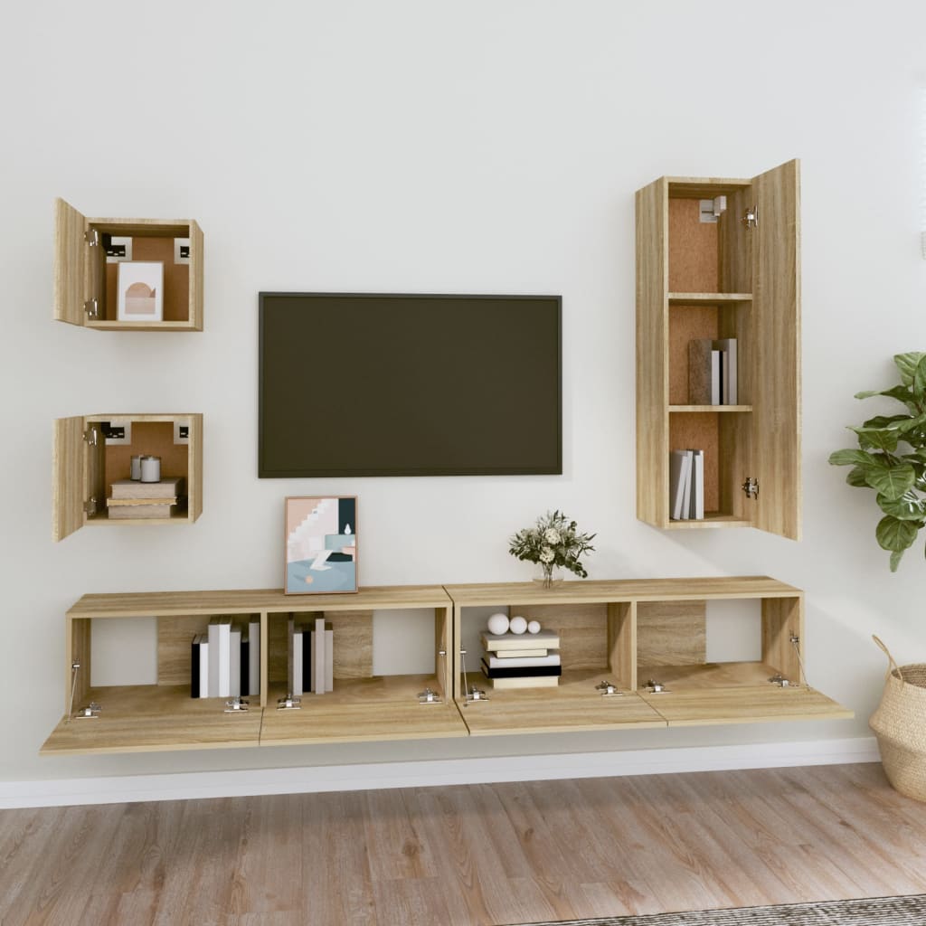 vidaXL Meuble TV 5 pièces Bois d'ingénierie Chêne Sonoma