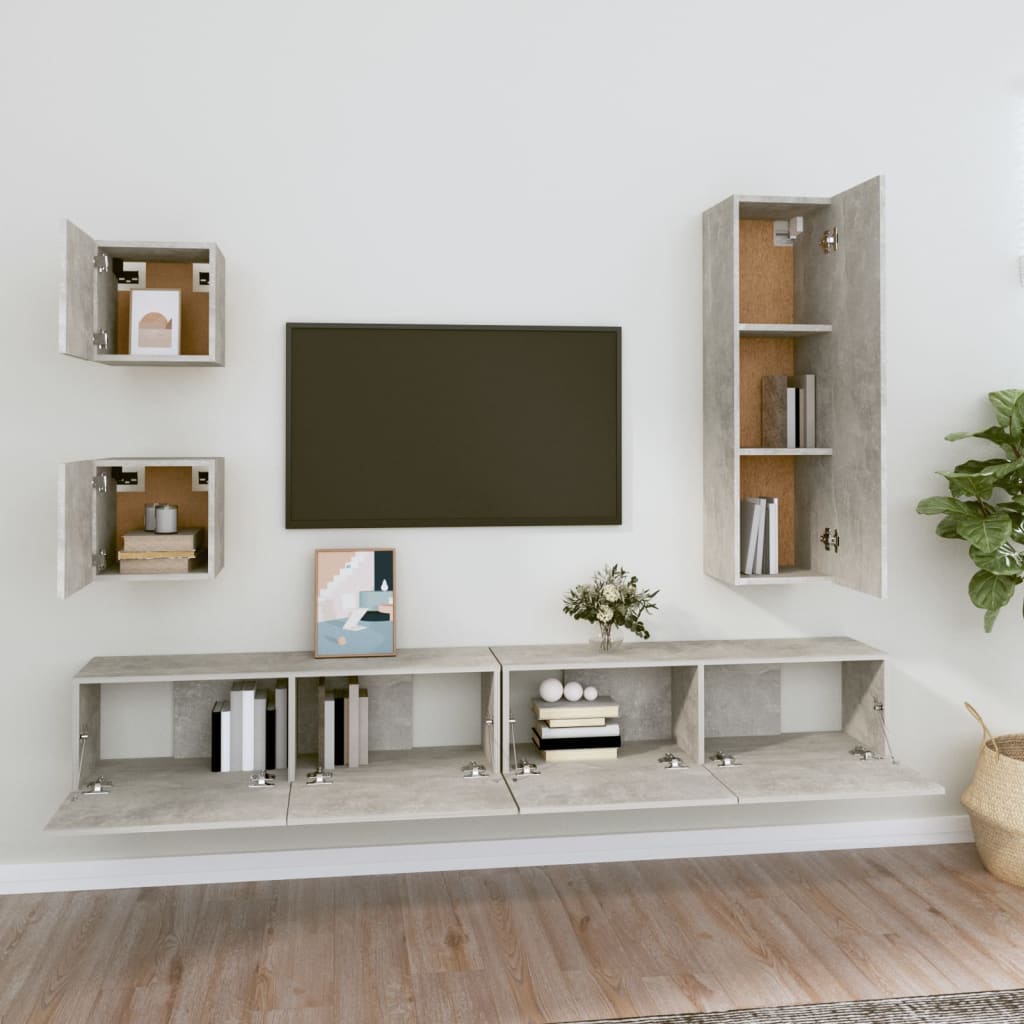 vidaXL Meuble TV 5 pcs Gris béton Aggloméré